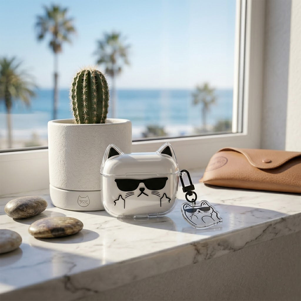 Cool Cat Ear AirPods Case with Sunglasses Keychain product image