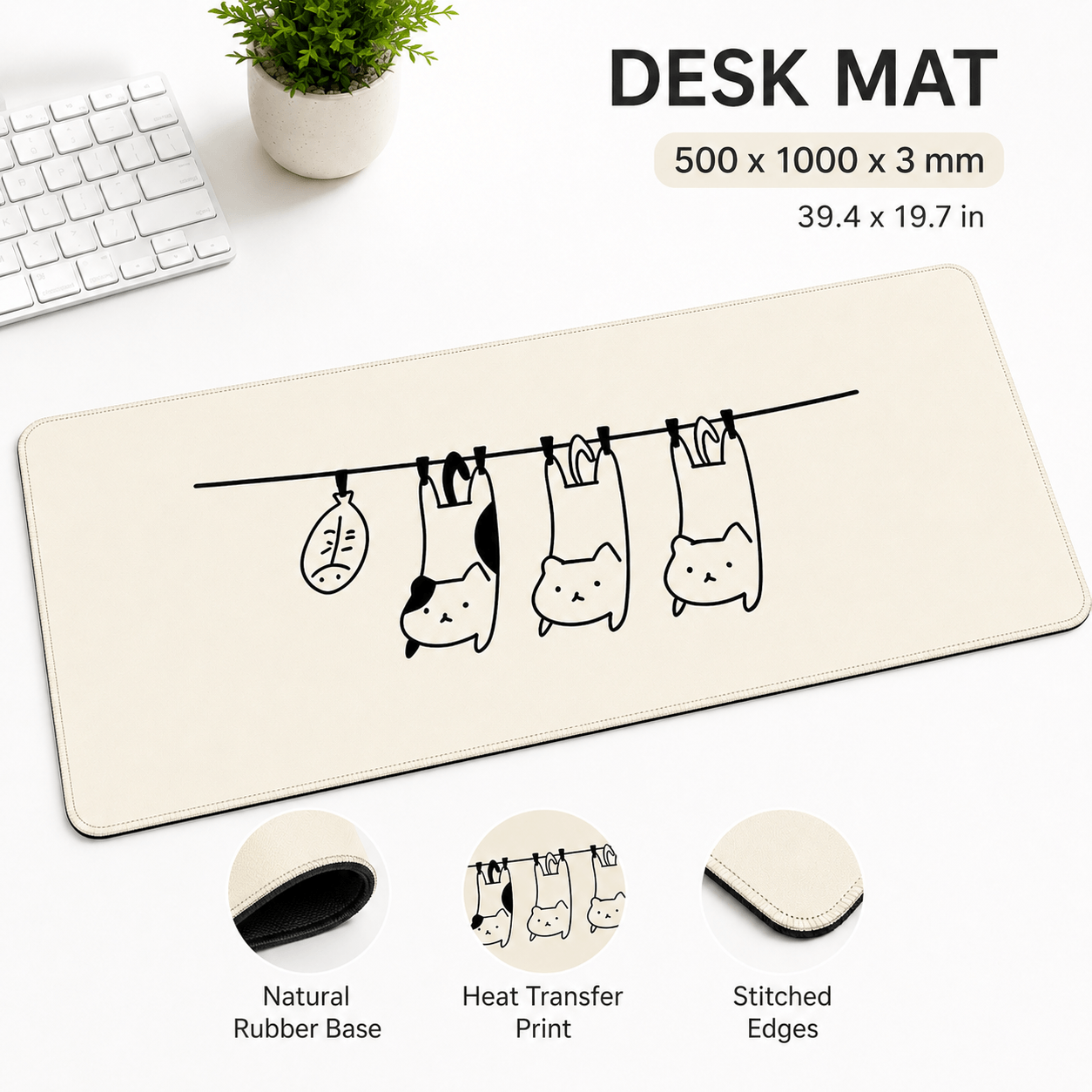 Hanging Cats Large Desk Mat – Non-Slip Extended Mouse Pad