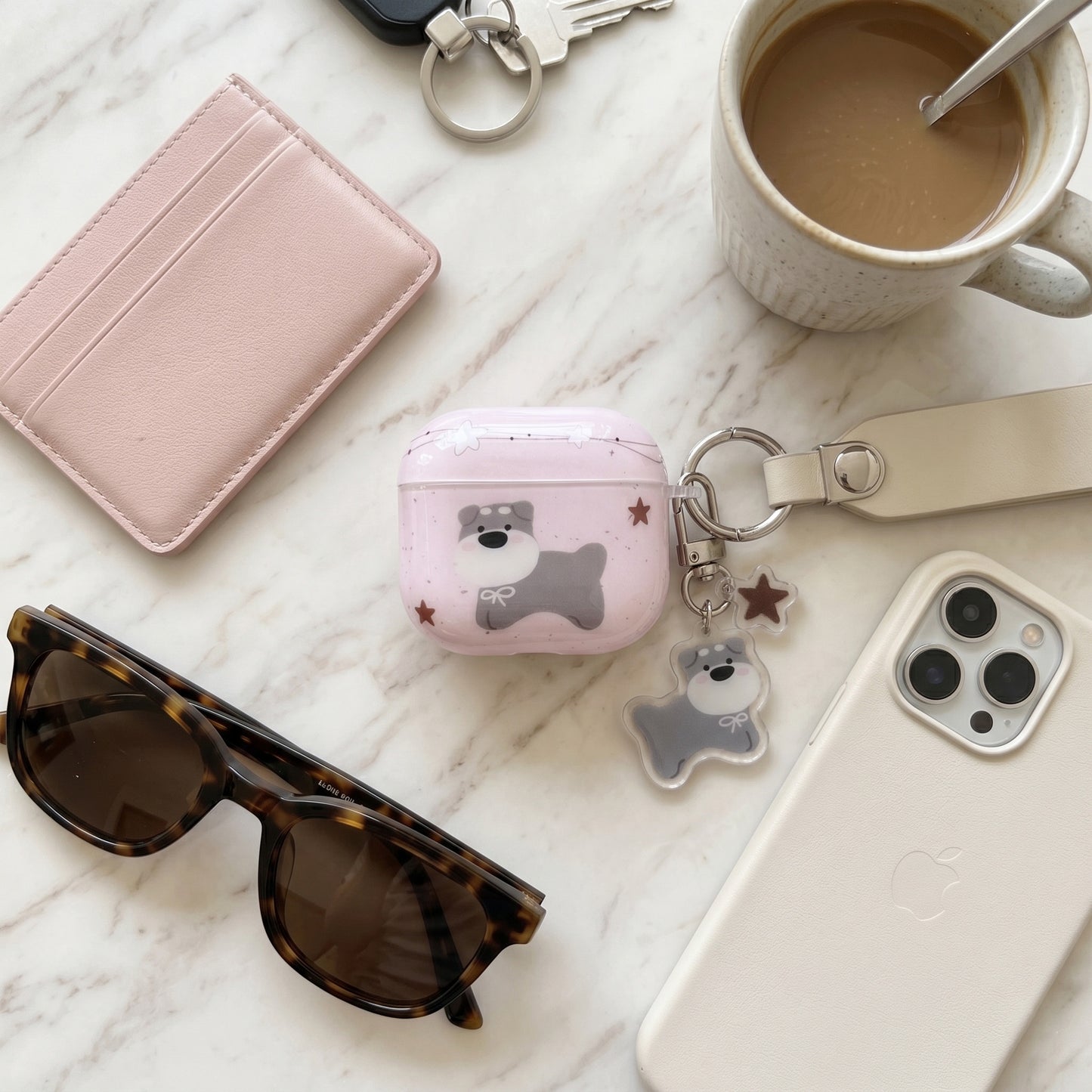 Cute Pink Dog AirPods Case with Detachable Dog Keychain – Everyday Carry or Perfect Gift