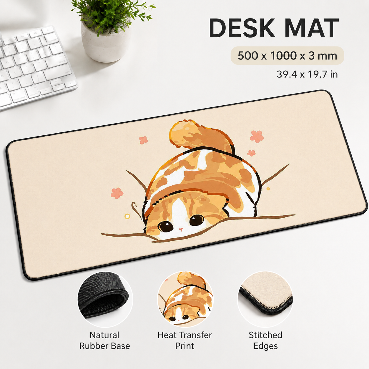 Cozy Orange Cat Large Desk Mat – Non-Slip Extended Mouse Pad