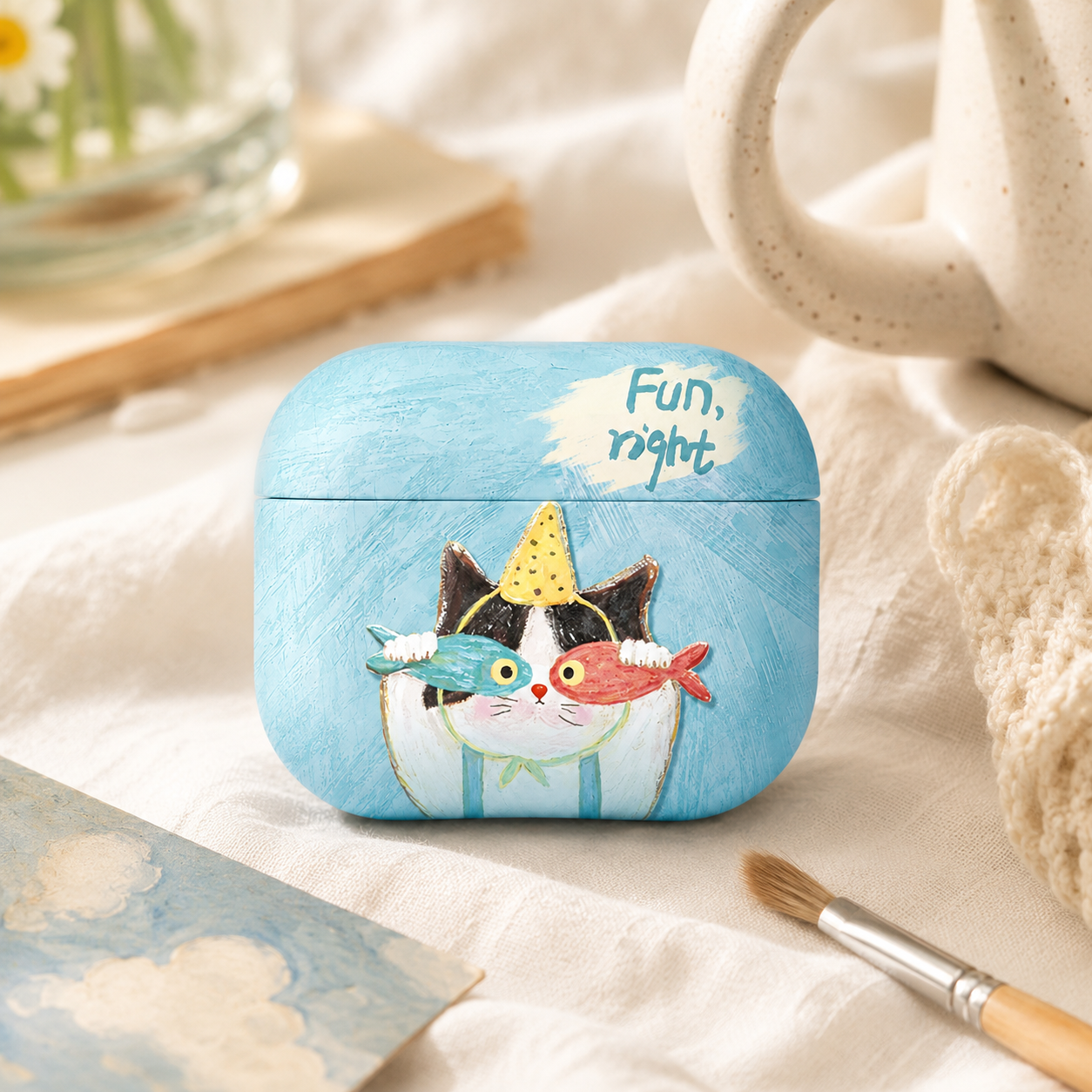 Sky Blue Party Cat AirPods Case product image