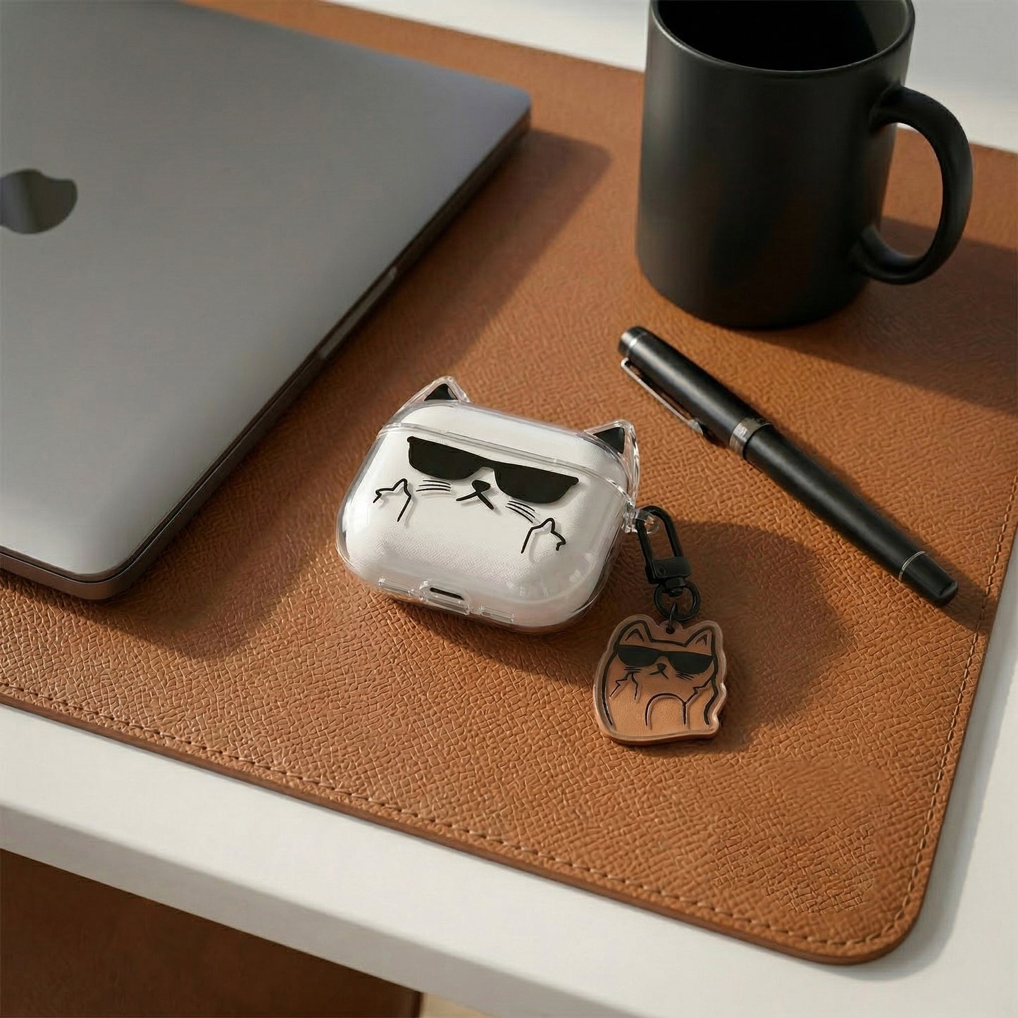 Cool Cat Ear AirPods Case with Sunglasses Keychain product image