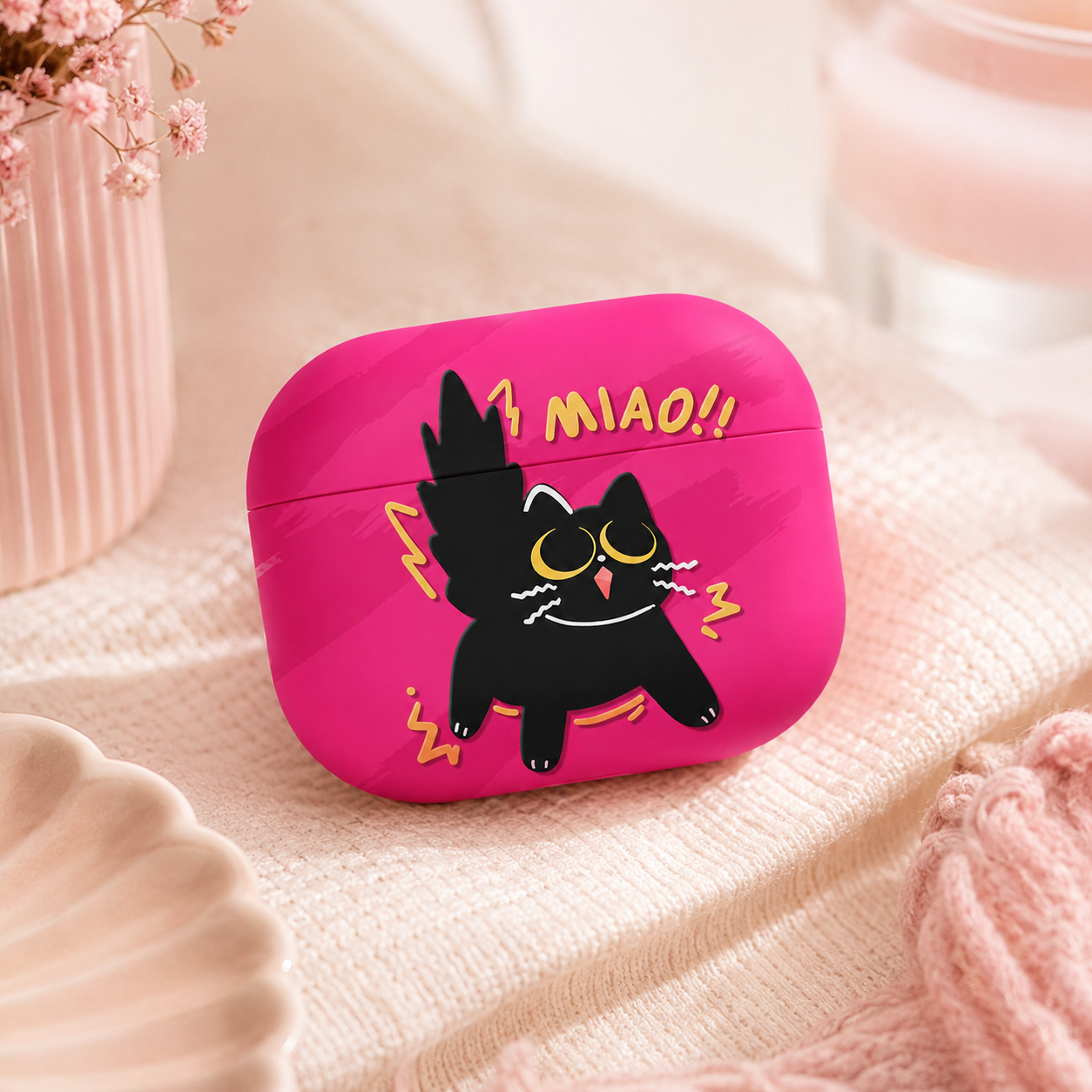 Hot Pink Cute Cat AirPods Case product image