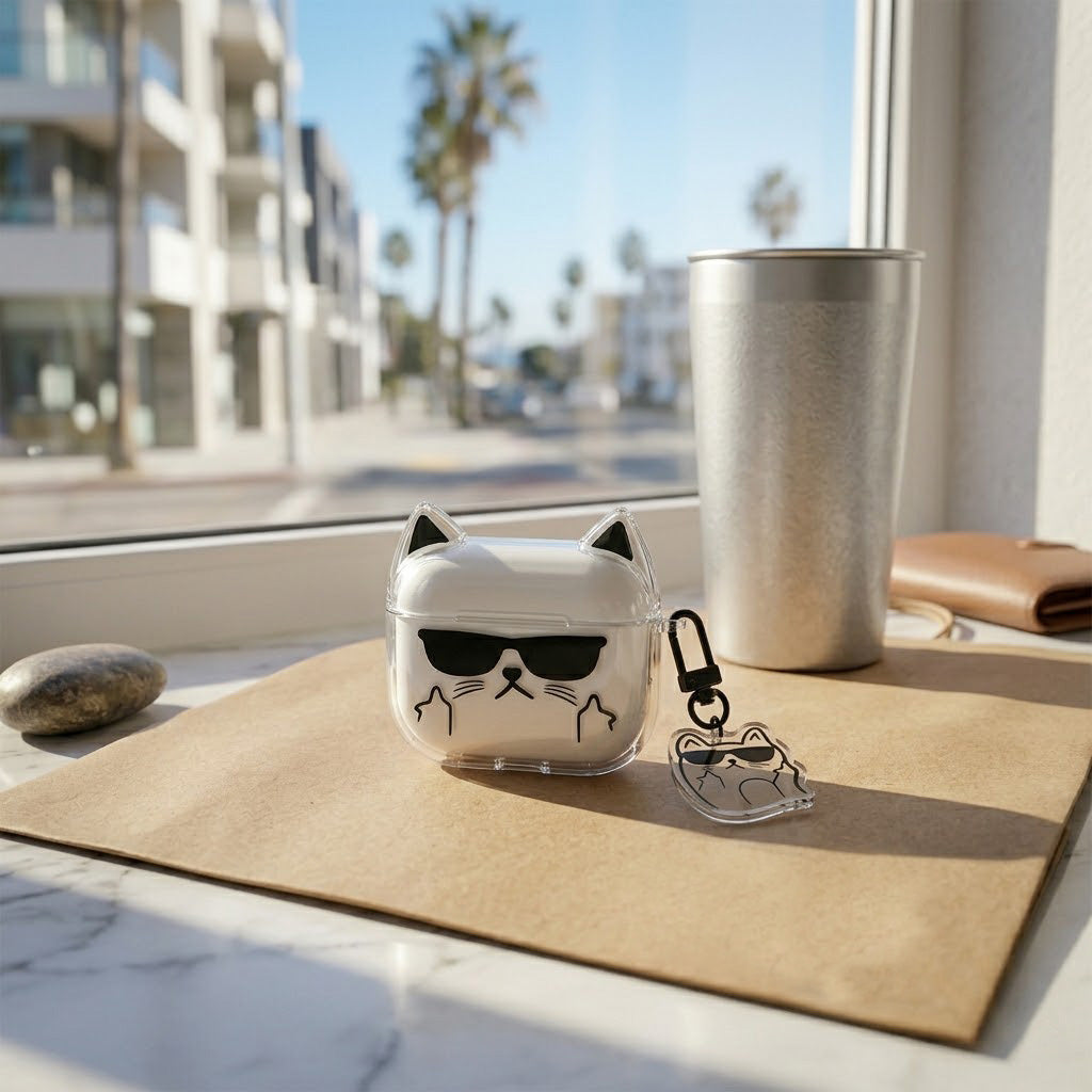 Cool Cat Ear AirPods Case with Sunglasses Keychain product image