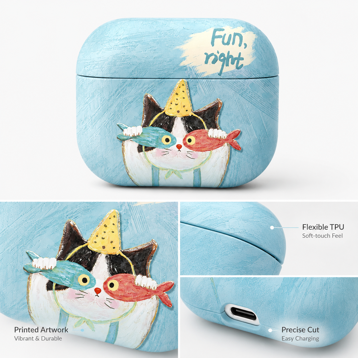 Sky Blue Party Cat AirPods Case product image