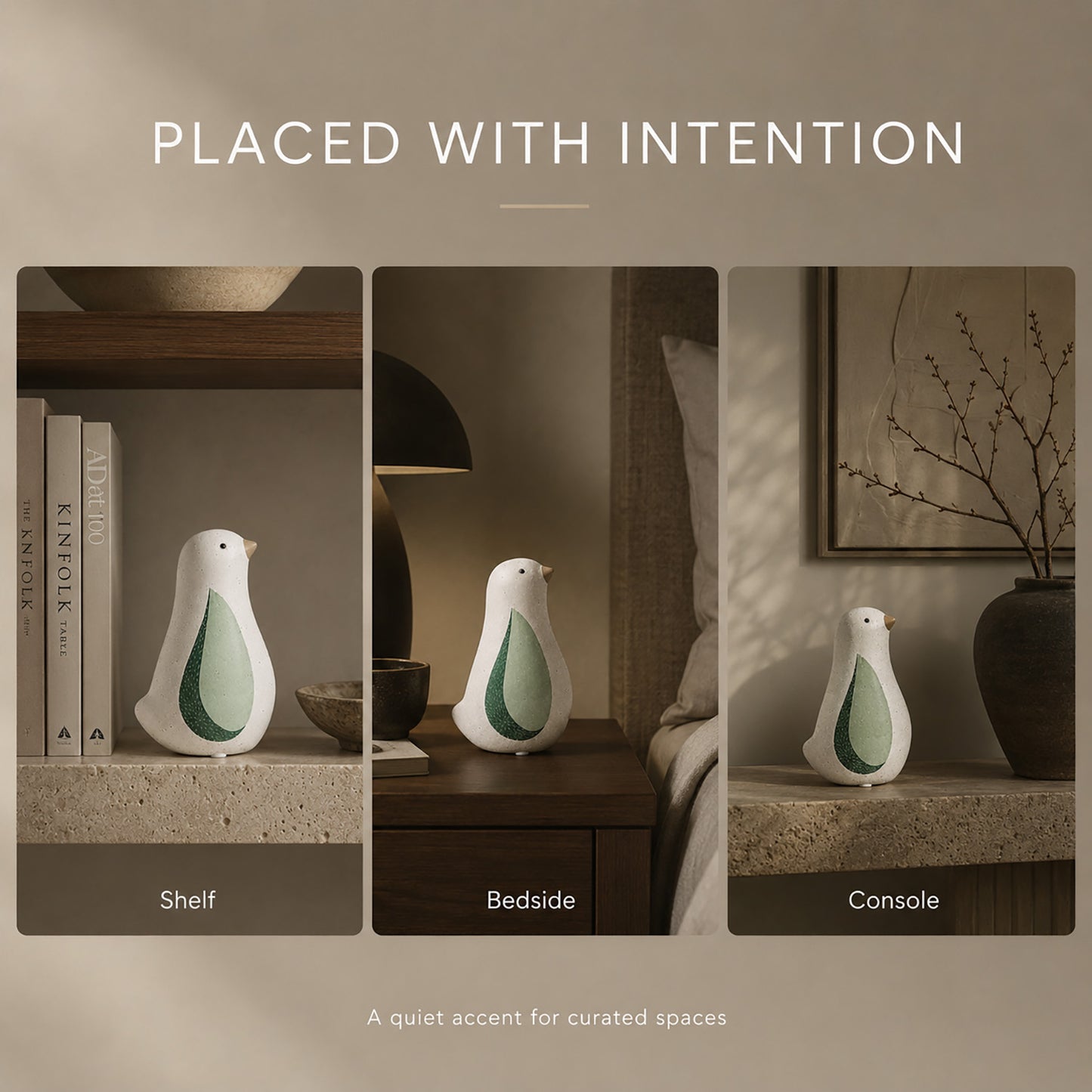Speckled ceramic bird trio decor set with green leaf motif - image 6