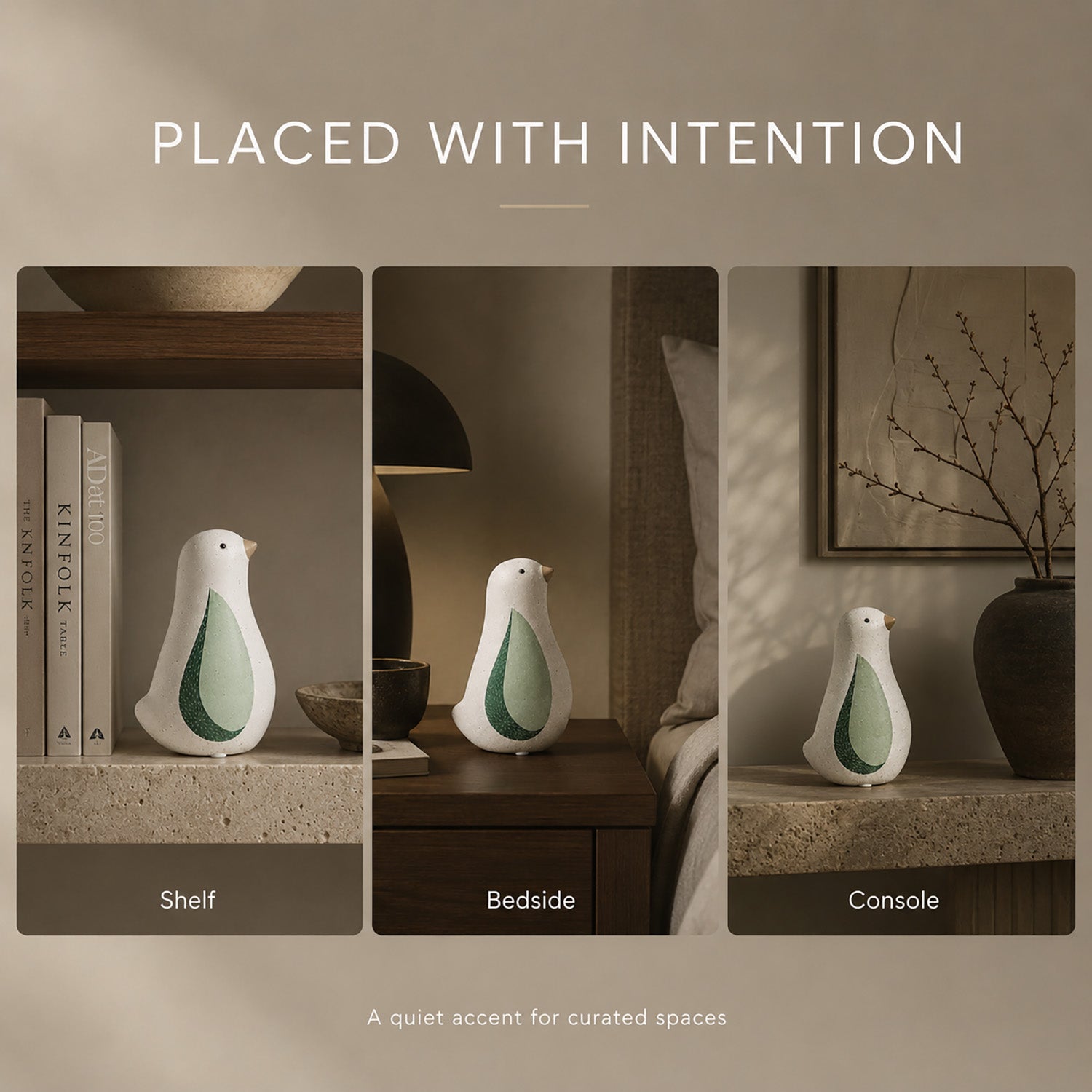 Speckled ceramic bird trio decor set with green leaf motif - image 6