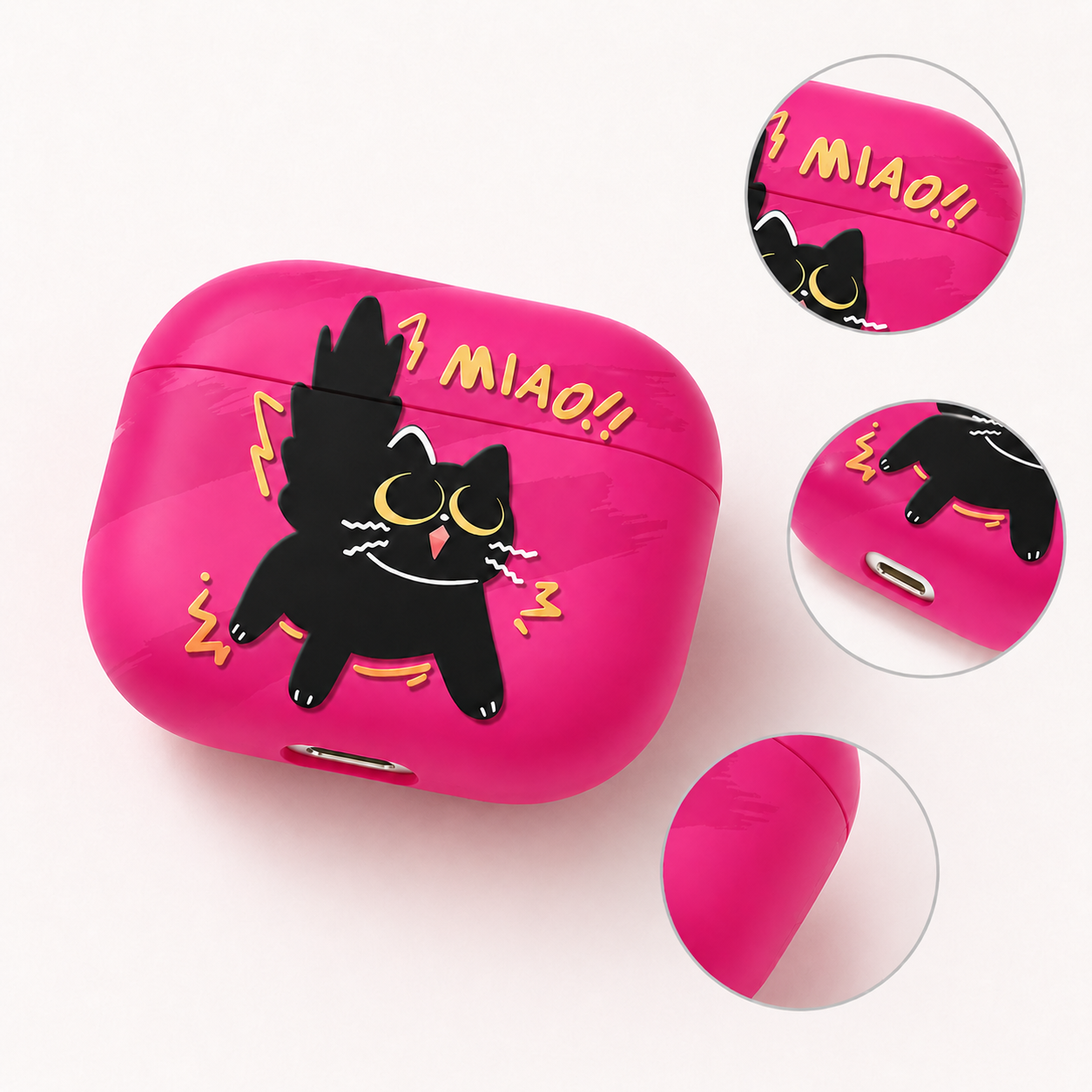 Hot Pink Cute Cat AirPods Case product image