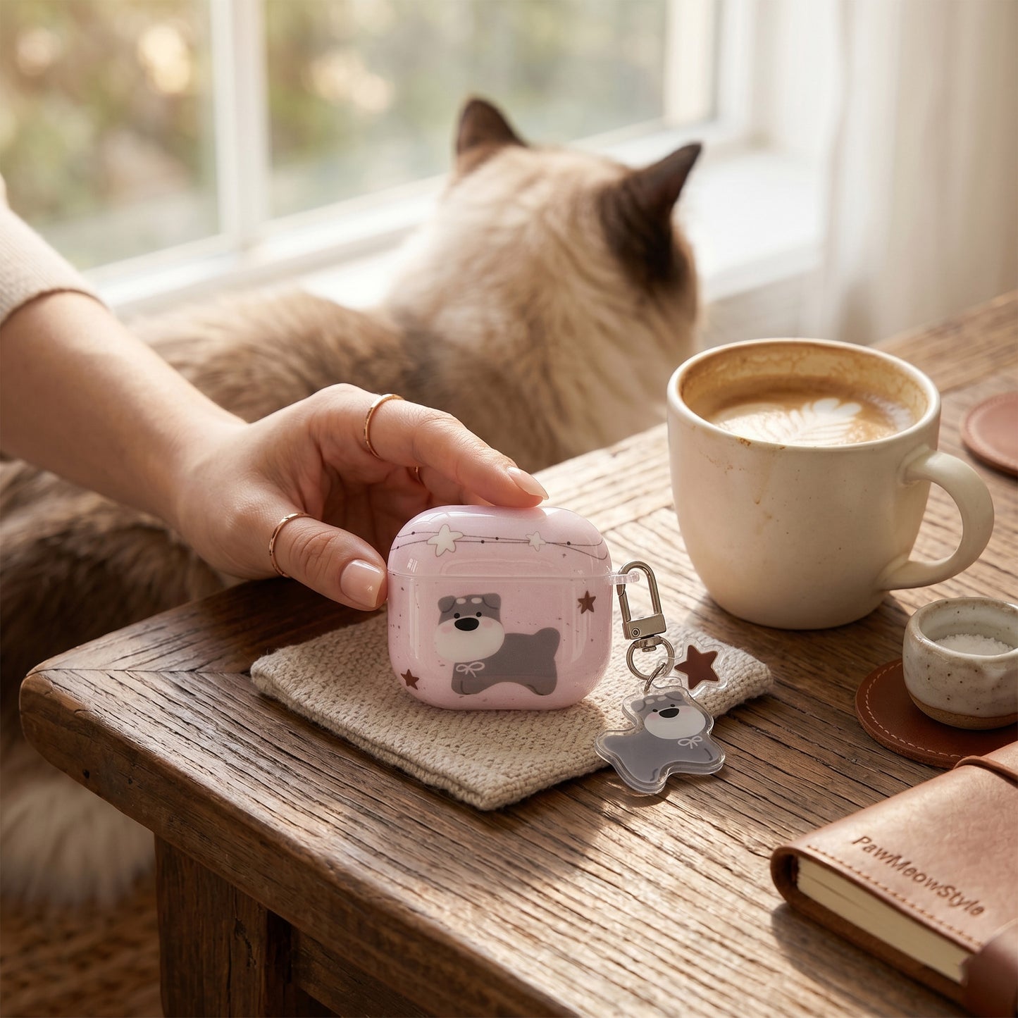 Cute Pink Dog AirPods Case with Detachable Dog Keychain – Everyday Carry or Perfect Gift
