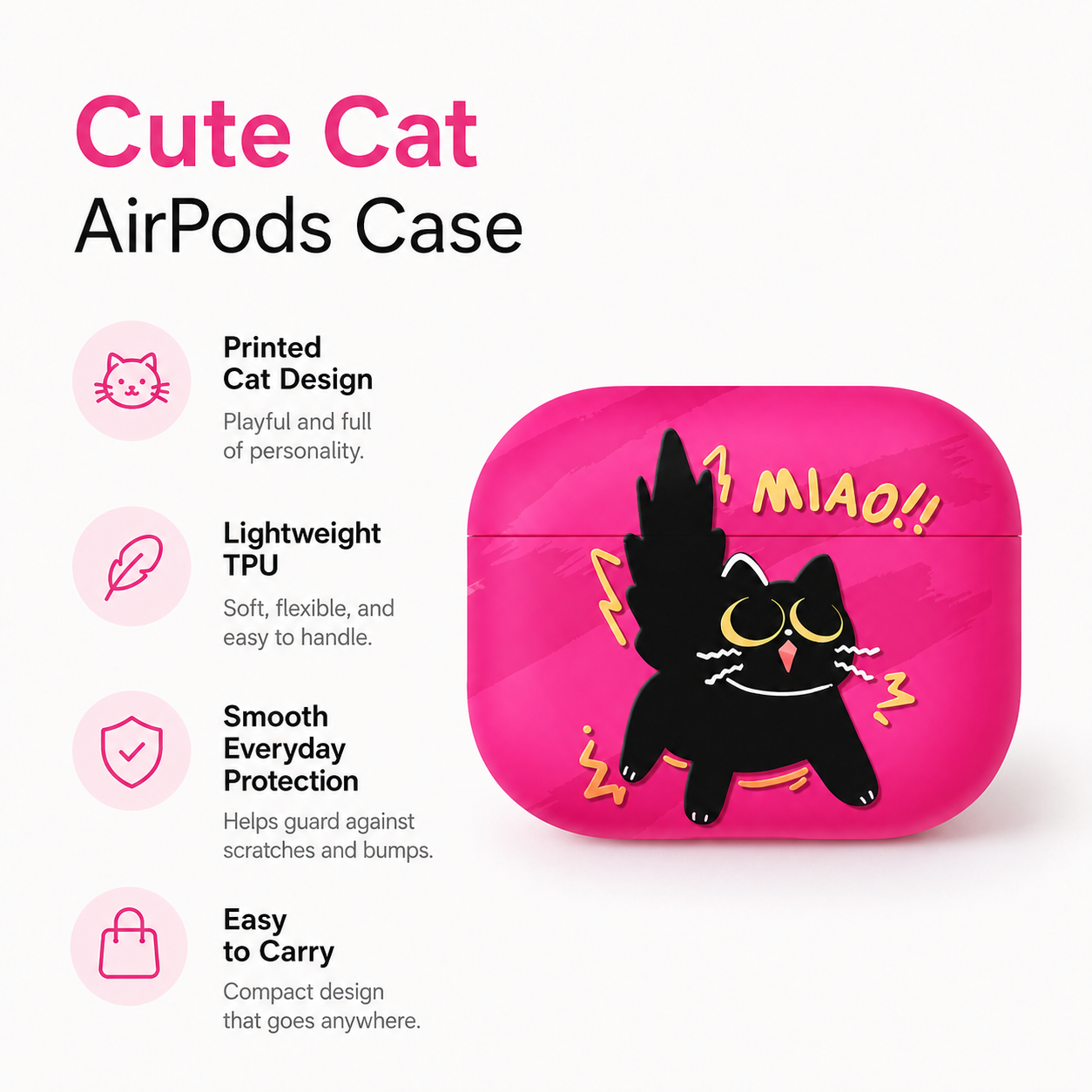 Hot Pink Cute Cat AirPods Case product image