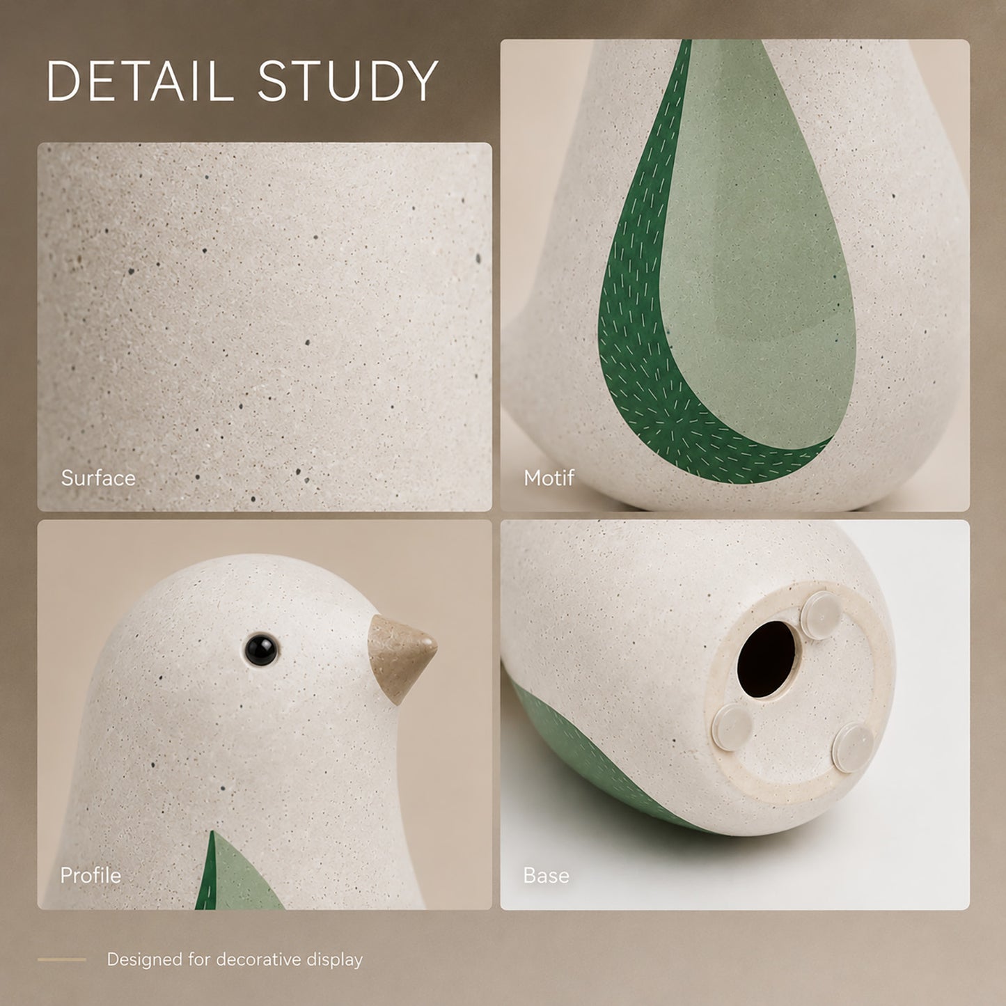 Speckled ceramic bird trio decor set with green leaf motif - image 7