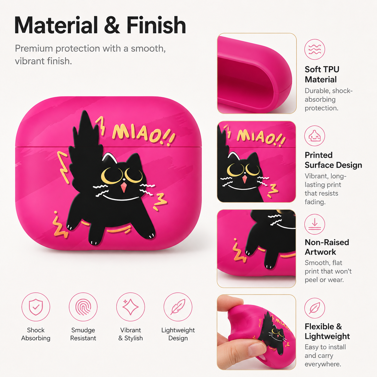 Hot Pink Cute Cat AirPods Case product image