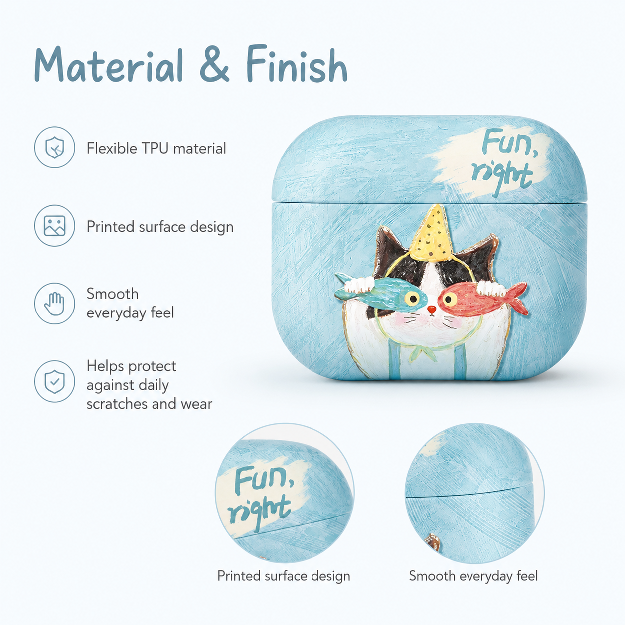 Sky Blue Party Cat AirPods Case product image
