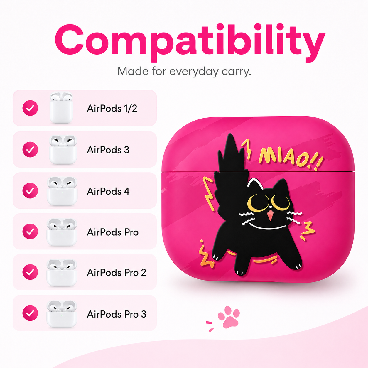 Hot Pink Cute Cat AirPods Case product image