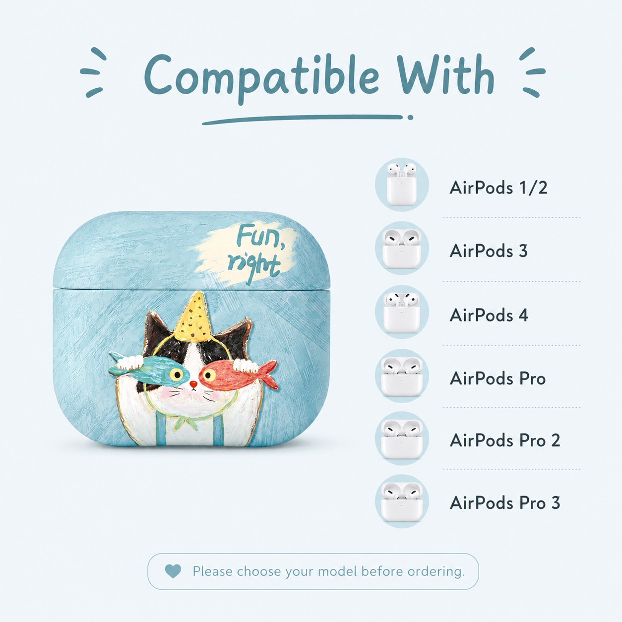 Sky Blue Party Cat AirPods Case product image