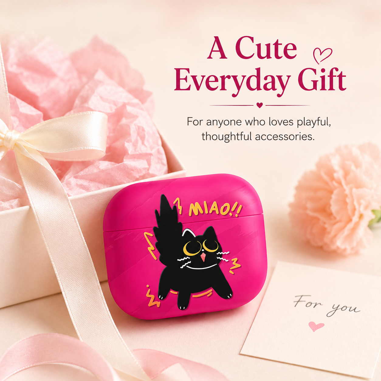 Hot Pink Cute Cat AirPods Case product image
