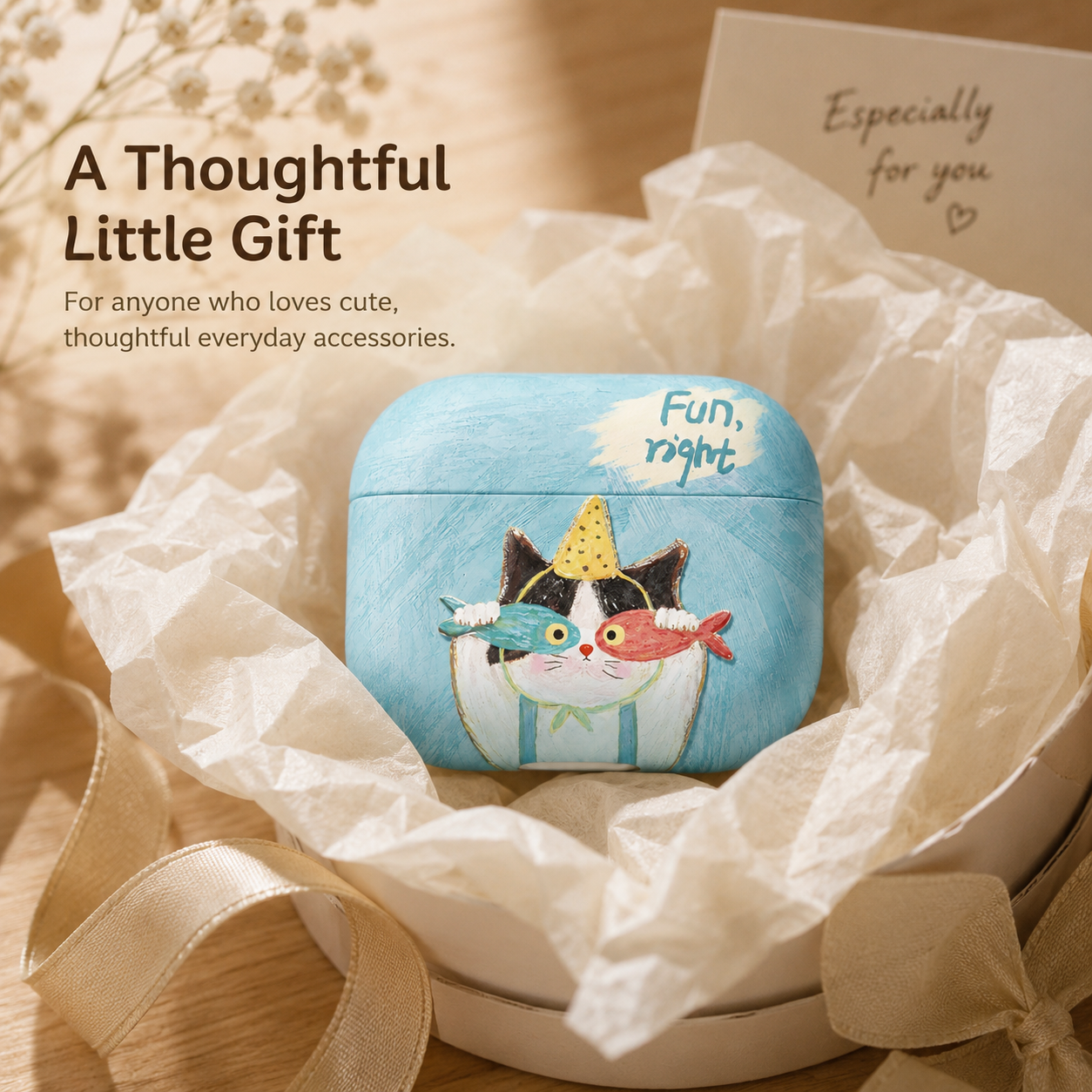 Sky Blue Party Cat AirPods Case product image