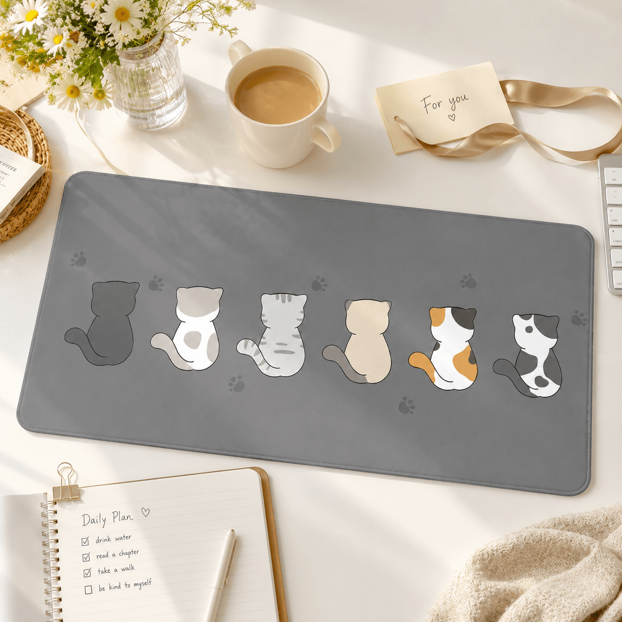 Cute Cats Large Desk Mat – Non-Slip Cat Mouse Pad for Work, Study & Gaming