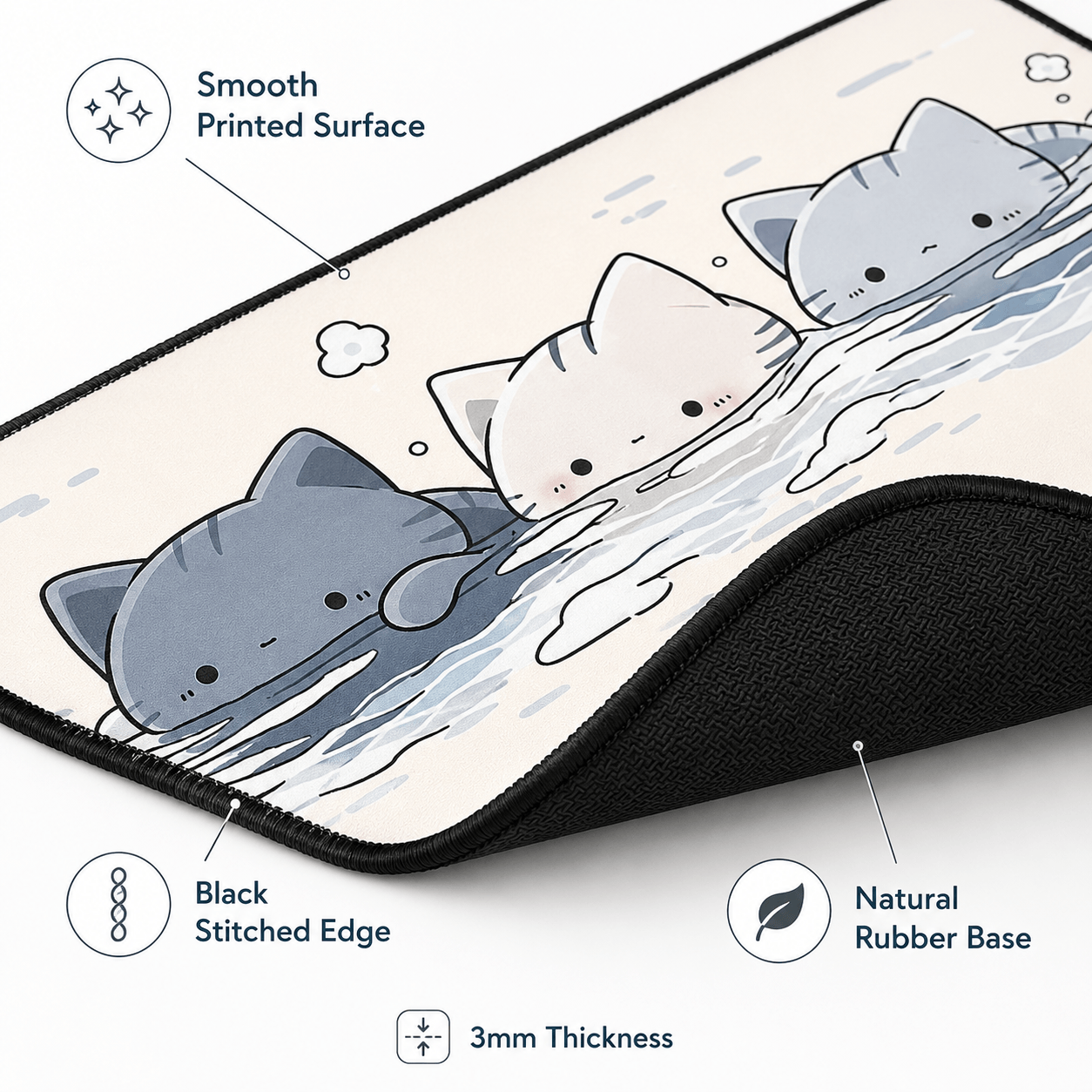 Cute Floating Cats Large Desk Mat – Non-Slip Cat Mouse Pad for Work, Study & Gaming