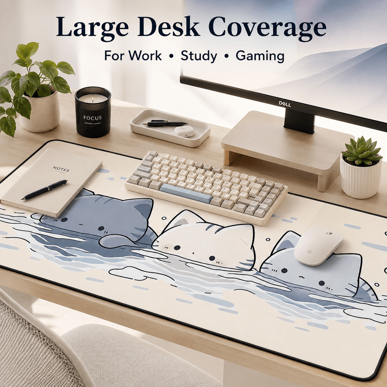 Cute Floating Cats Large Desk Mat – Non-Slip Cat Mouse Pad for Work, Study & Gaming