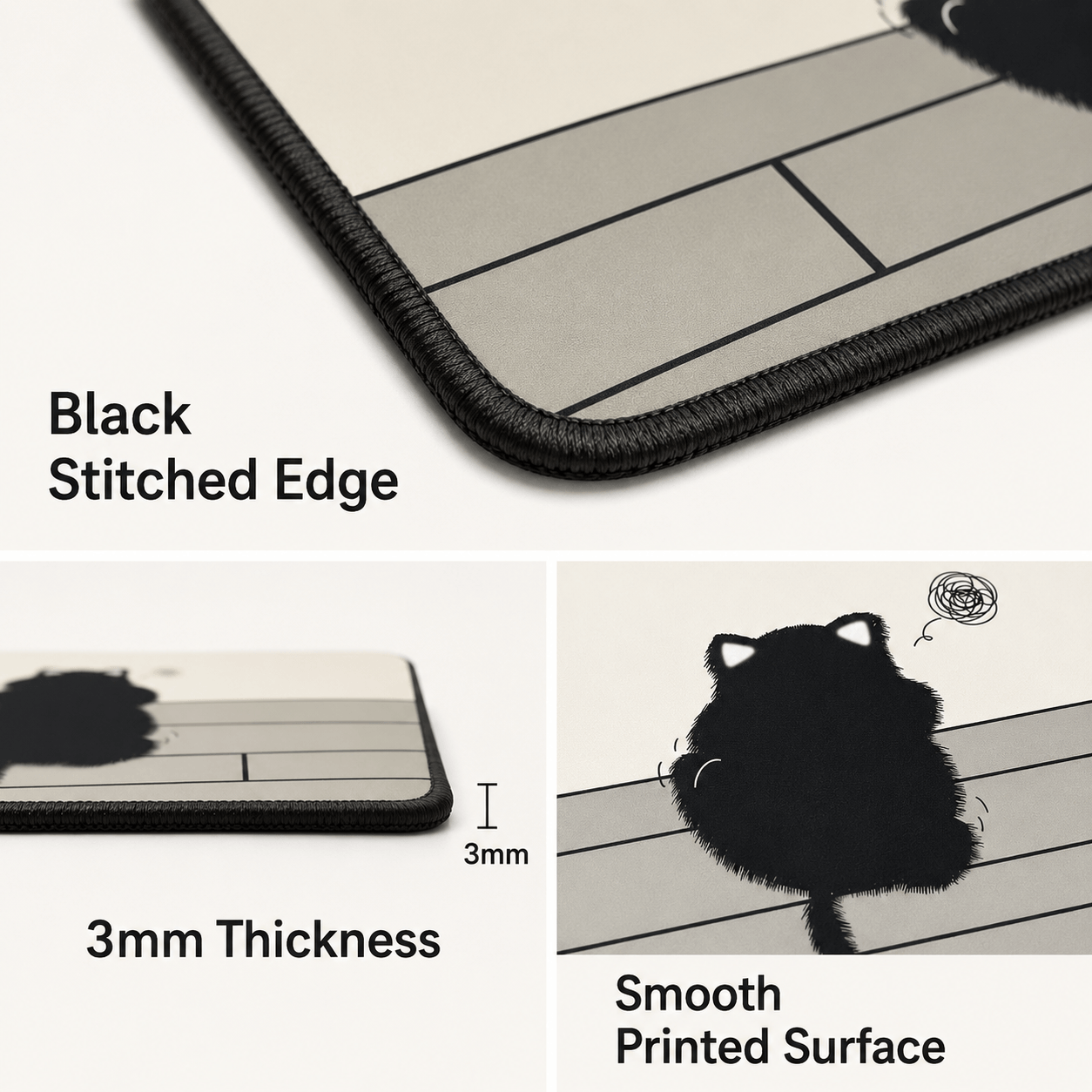 Fluffy Black Cat Large Desk Mat – Non-Slip Extended Mouse Pad for Cozy Desks