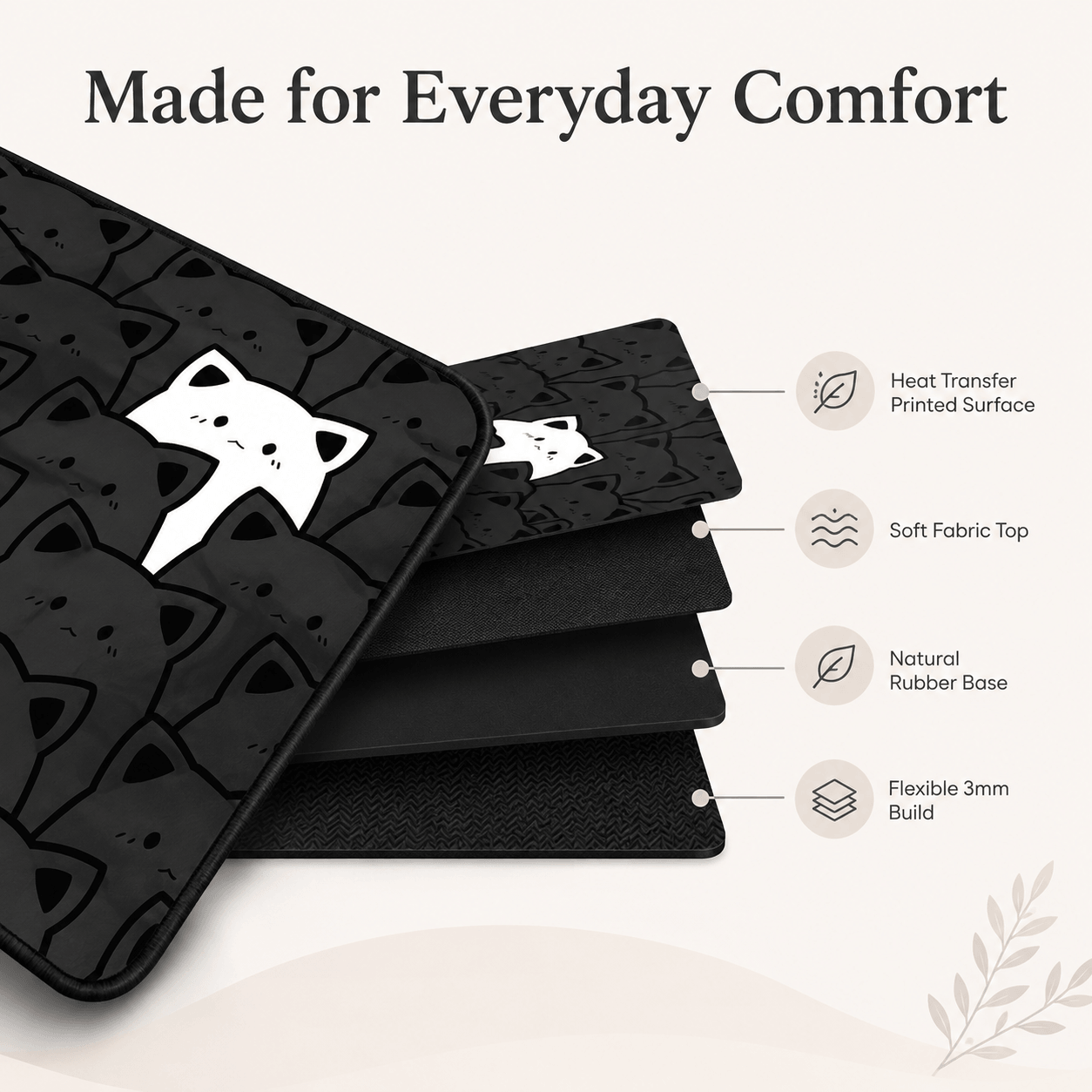 Black Cat Crowd Large Desk Mat – Non-Slip Extended Mouse Pad