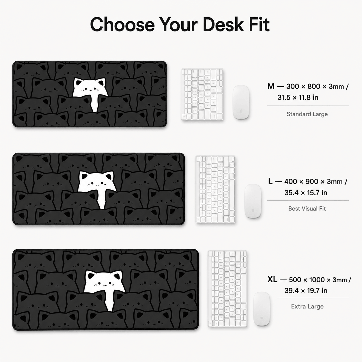 Black Cat Crowd Large Desk Mat – Non-Slip Extended Mouse Pad