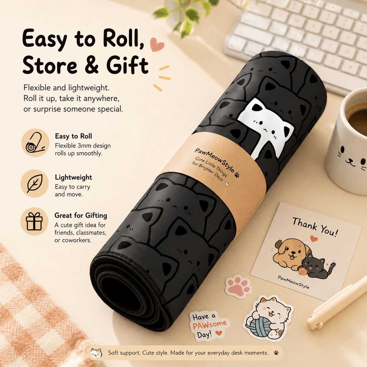 Black Cat Crowd Large Desk Mat – Non-Slip Extended Mouse Pad