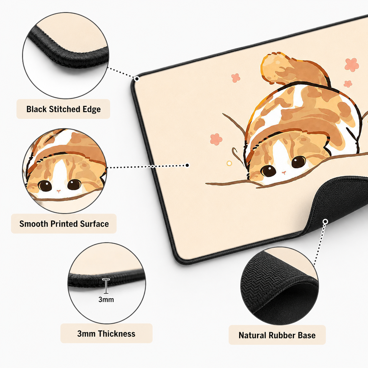 Cozy Orange Cat Large Desk Mat – Non-Slip Extended Mouse Pad