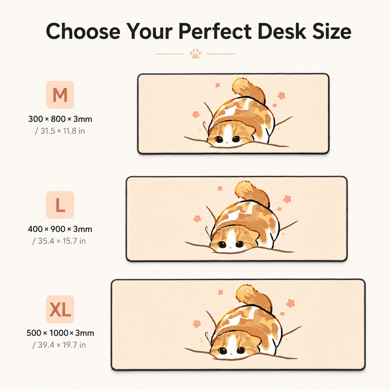 Cozy Orange Cat Large Desk Mat – Non-Slip Extended Mouse Pad