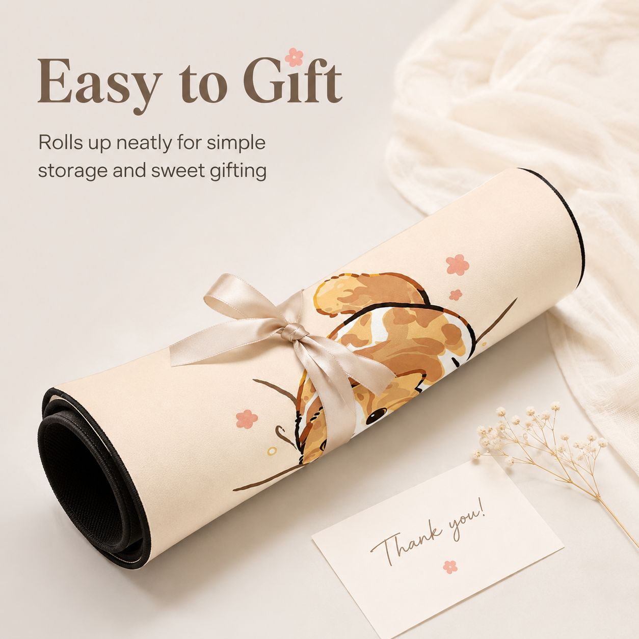 Cozy Orange Cat Large Desk Mat – Non-Slip Extended Mouse Pad