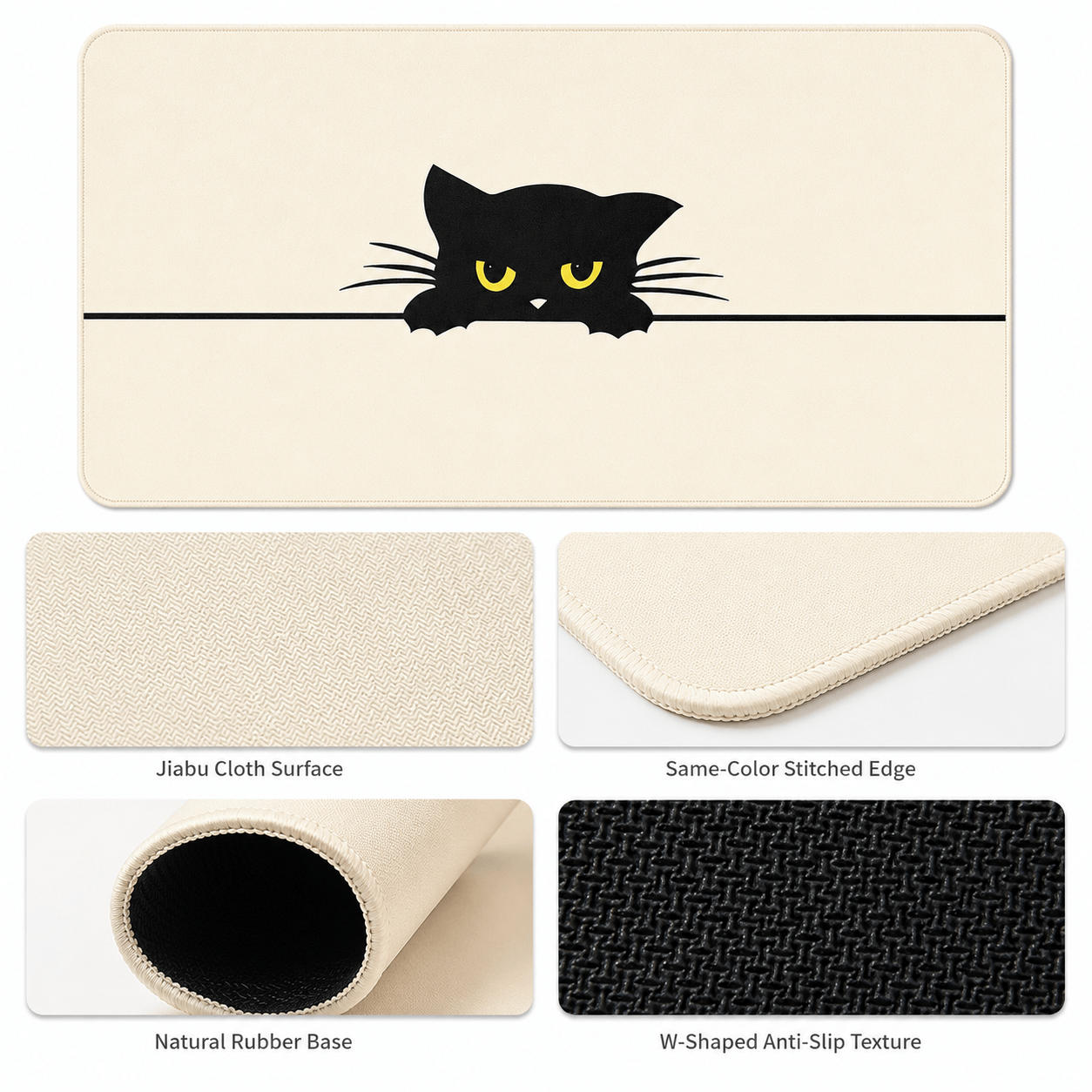 Peeking Black Cat Large Desk Mat – Non-Slip Extended Mouse Pad