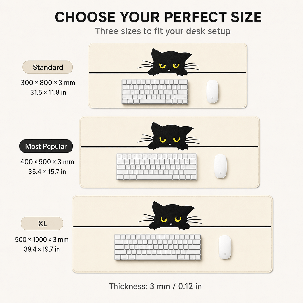 Peeking Black Cat Large Desk Mat – Non-Slip Extended Mouse Pad