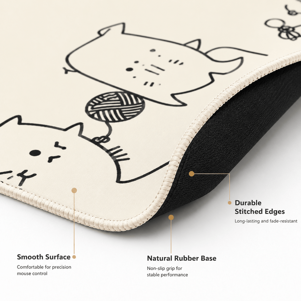 Cute Line-Art Cats Large Desk Mat – Non-Slip Extended Mouse Pad