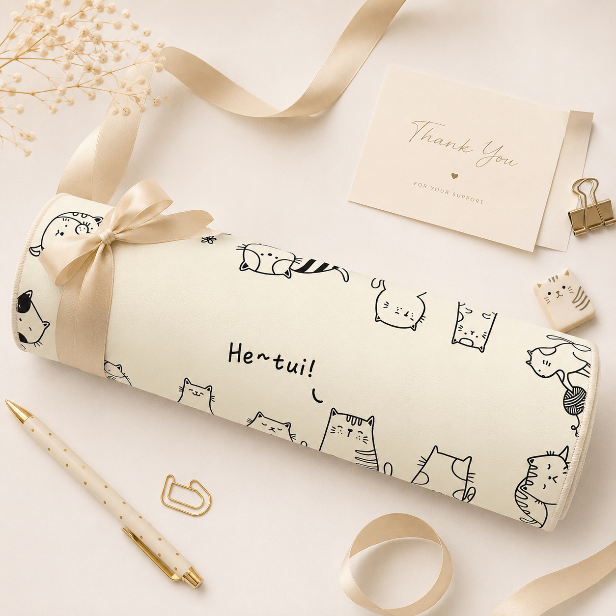 Cute Line-Art Cats Large Desk Mat – Non-Slip Extended Mouse Pad