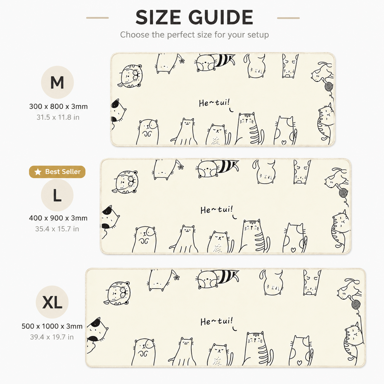 Cute Line-Art Cats Large Desk Mat – Non-Slip Extended Mouse Pad