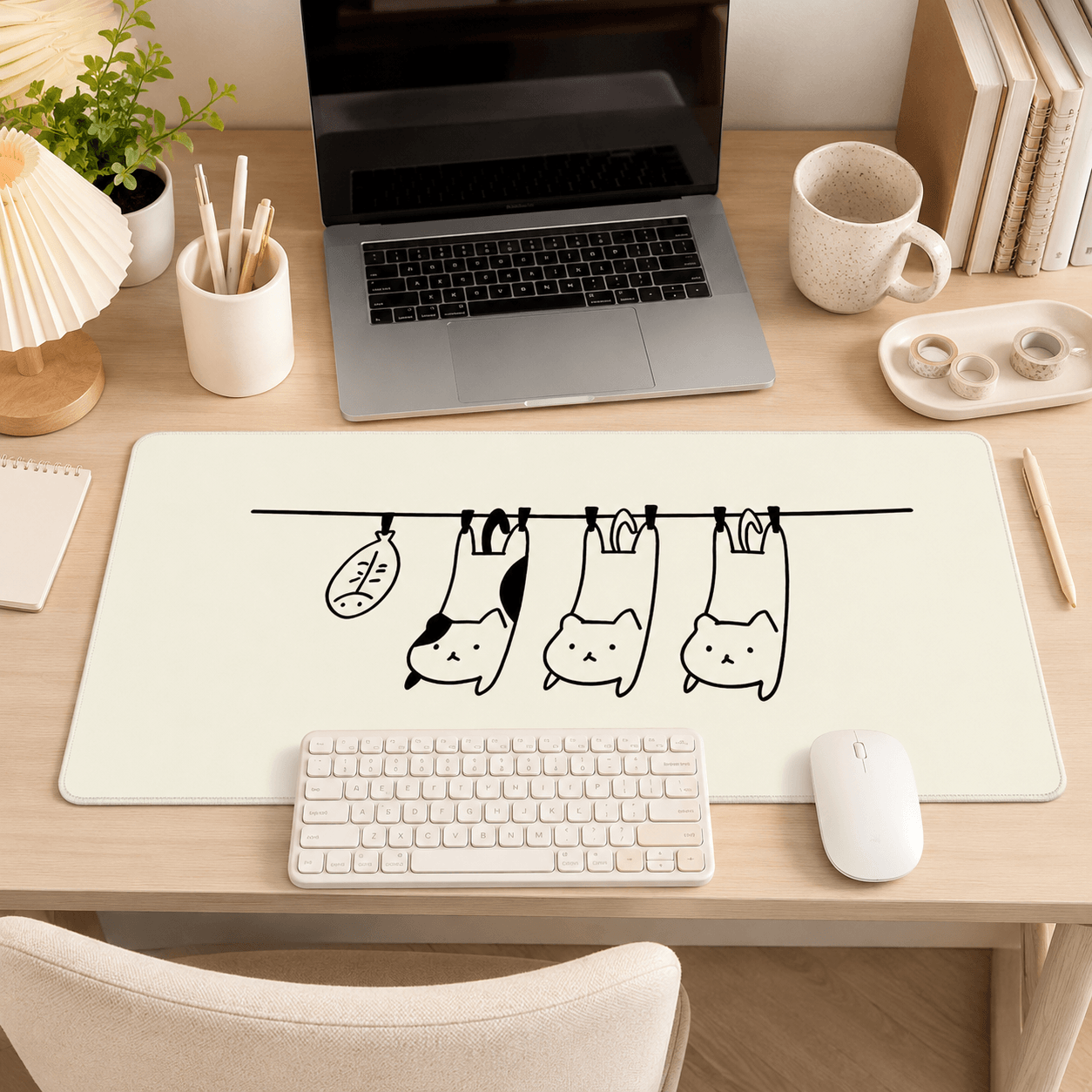 Hanging Cats Large Desk Mat – Non-Slip Extended Mouse Pad