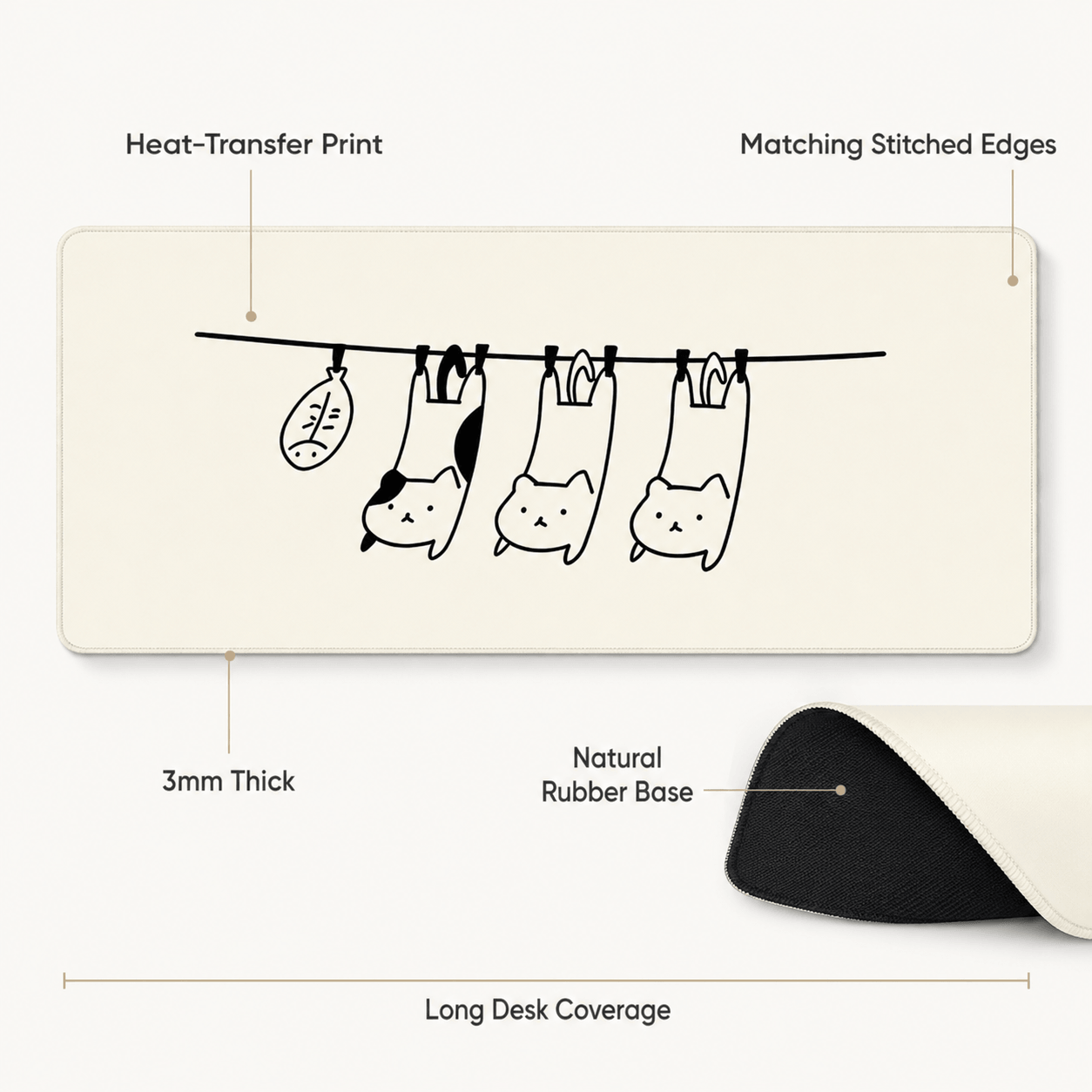 Hanging Cats Large Desk Mat – Non-Slip Extended Mouse Pad