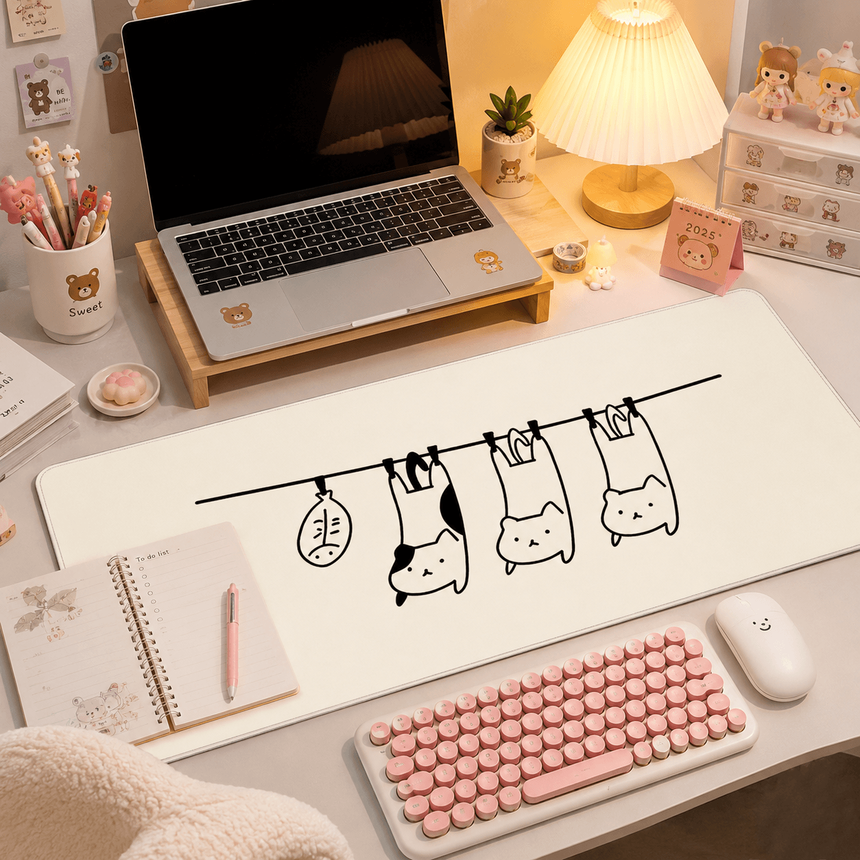 Hanging Cats Large Desk Mat – Non-Slip Extended Mouse Pad