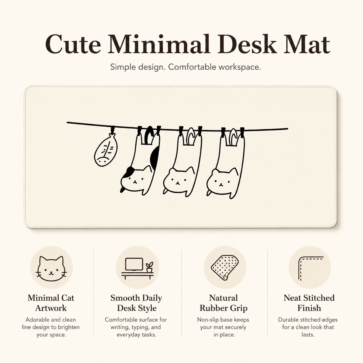 Hanging Cats Large Desk Mat – Non-Slip Extended Mouse Pad