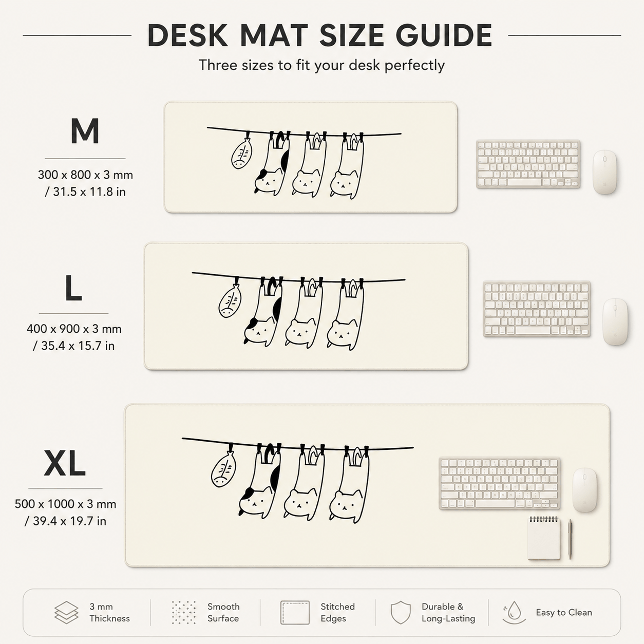 Hanging Cats Large Desk Mat – Non-Slip Extended Mouse Pad