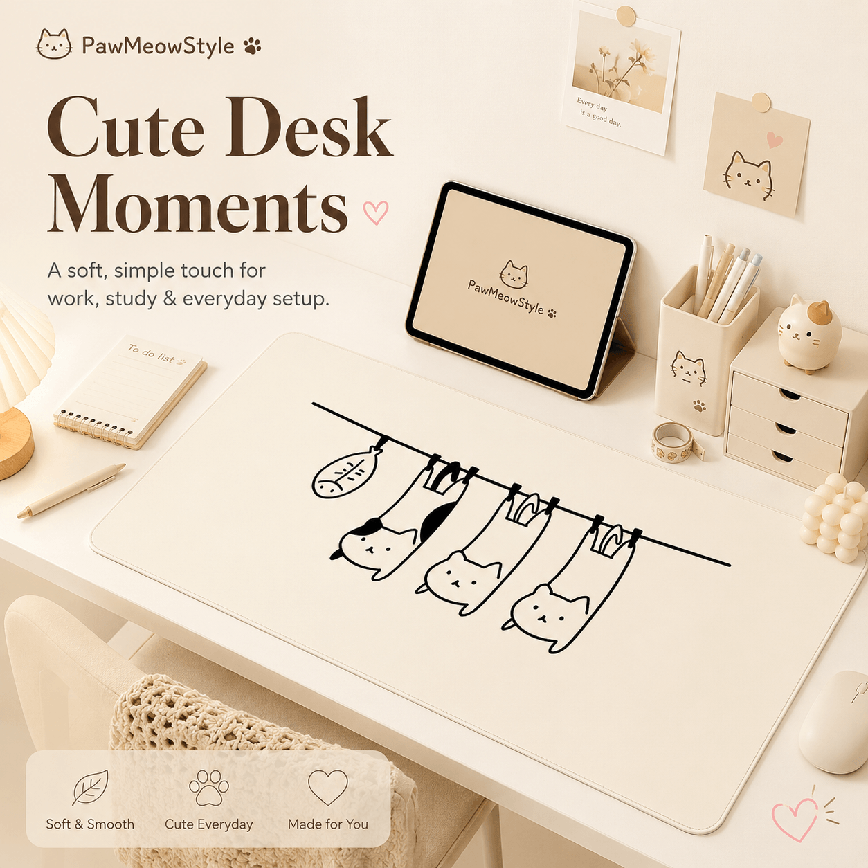 Hanging Cats Large Desk Mat – Non-Slip Extended Mouse Pad