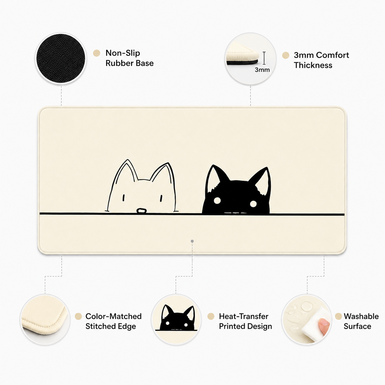 Peeking Cats Large Desk Mat – Non-Slip Extended Mouse Pad