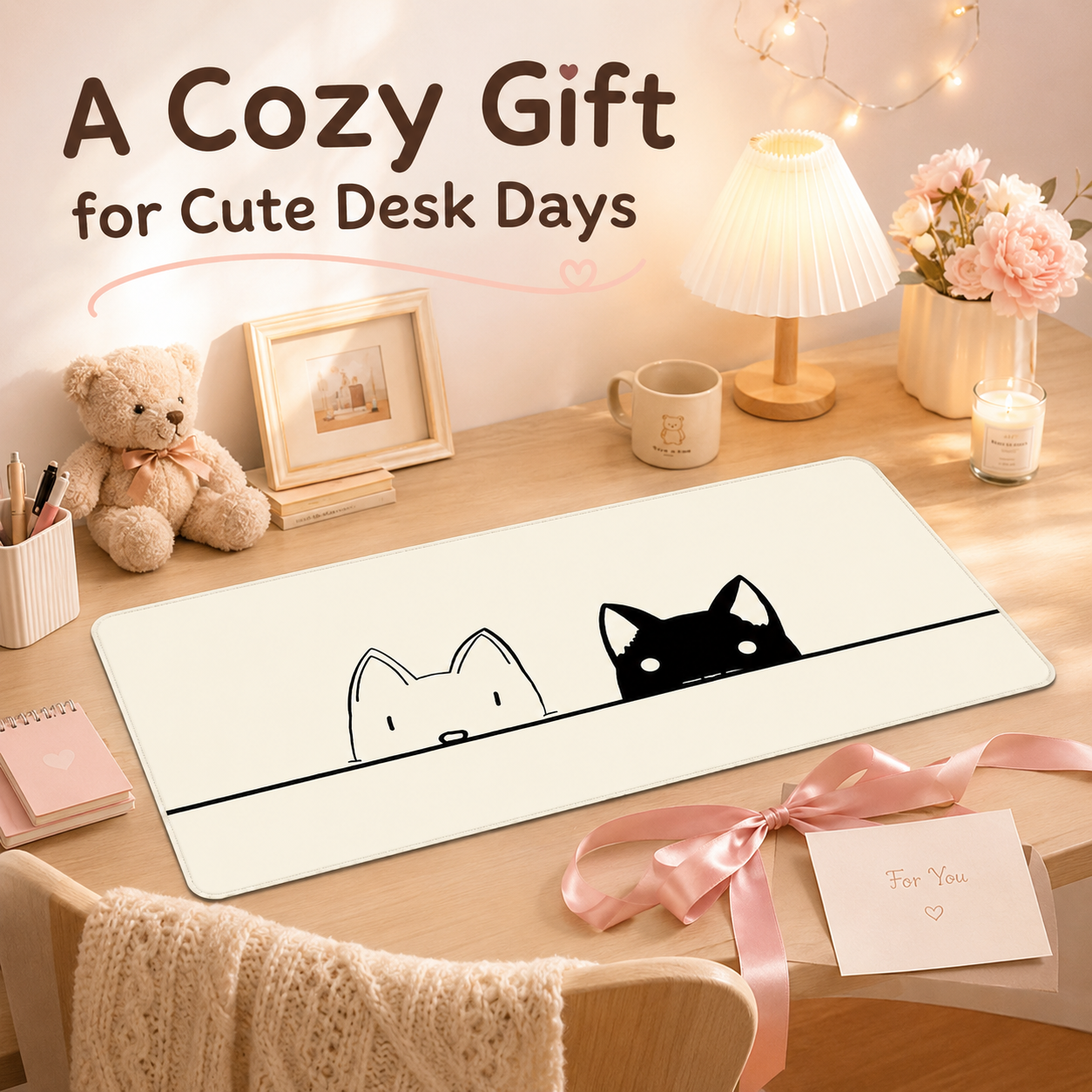 Peeking Cats Large Desk Mat – Non-Slip Extended Mouse Pad