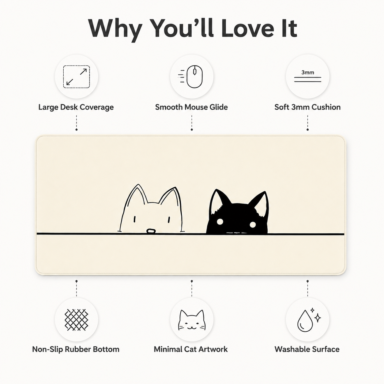 Peeking Cats Large Desk Mat – Non-Slip Extended Mouse Pad