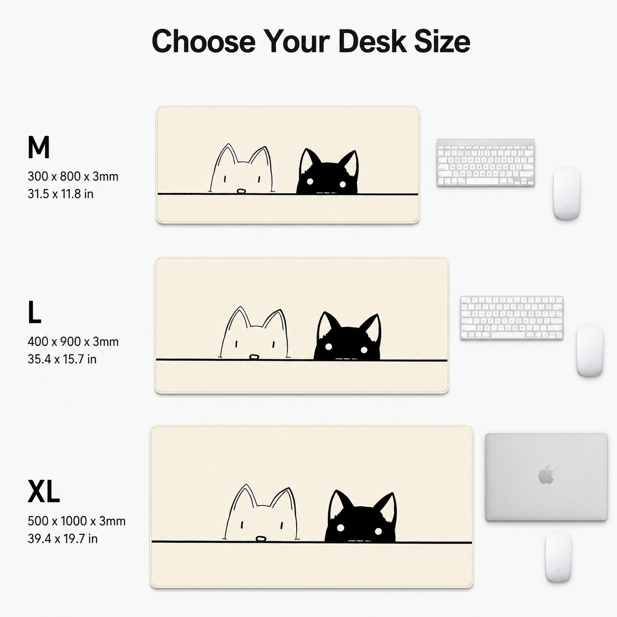Peeking Cats Large Desk Mat – Non-Slip Extended Mouse Pad