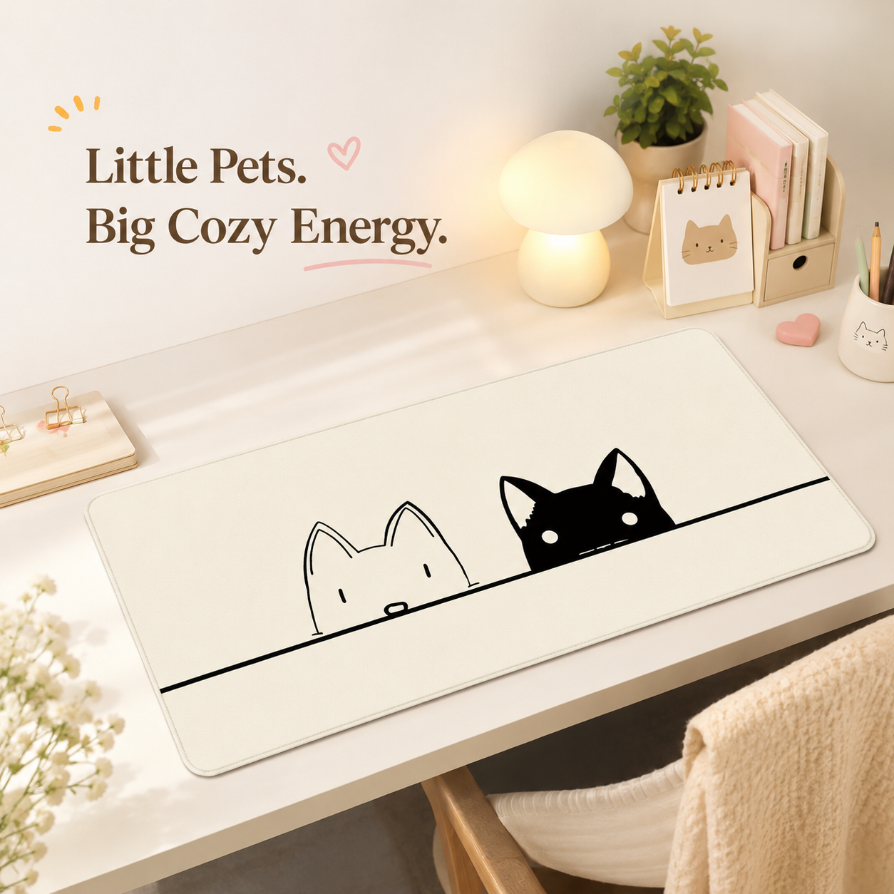 Peeking Cats Large Desk Mat – Non-Slip Extended Mouse Pad