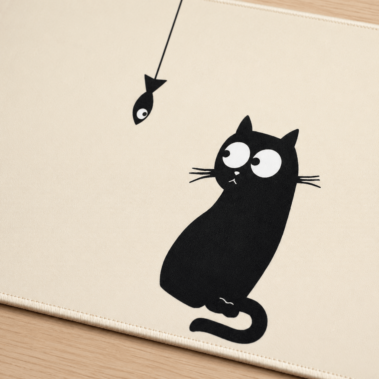 Black Cat & Little Fish Large Desk Mat – Non-Slip Extended Mouse Pad