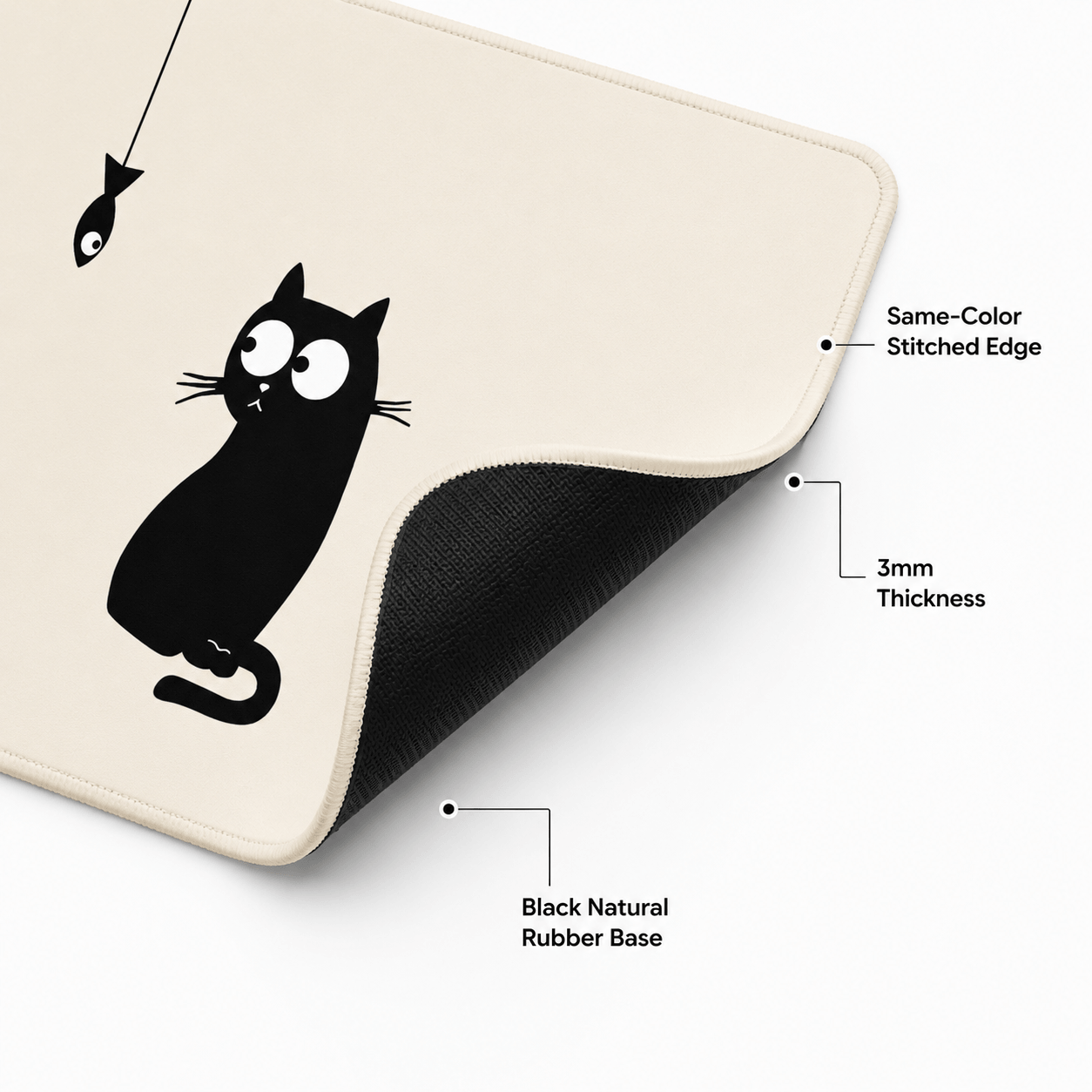 Black Cat & Little Fish Large Desk Mat – Non-Slip Extended Mouse Pad