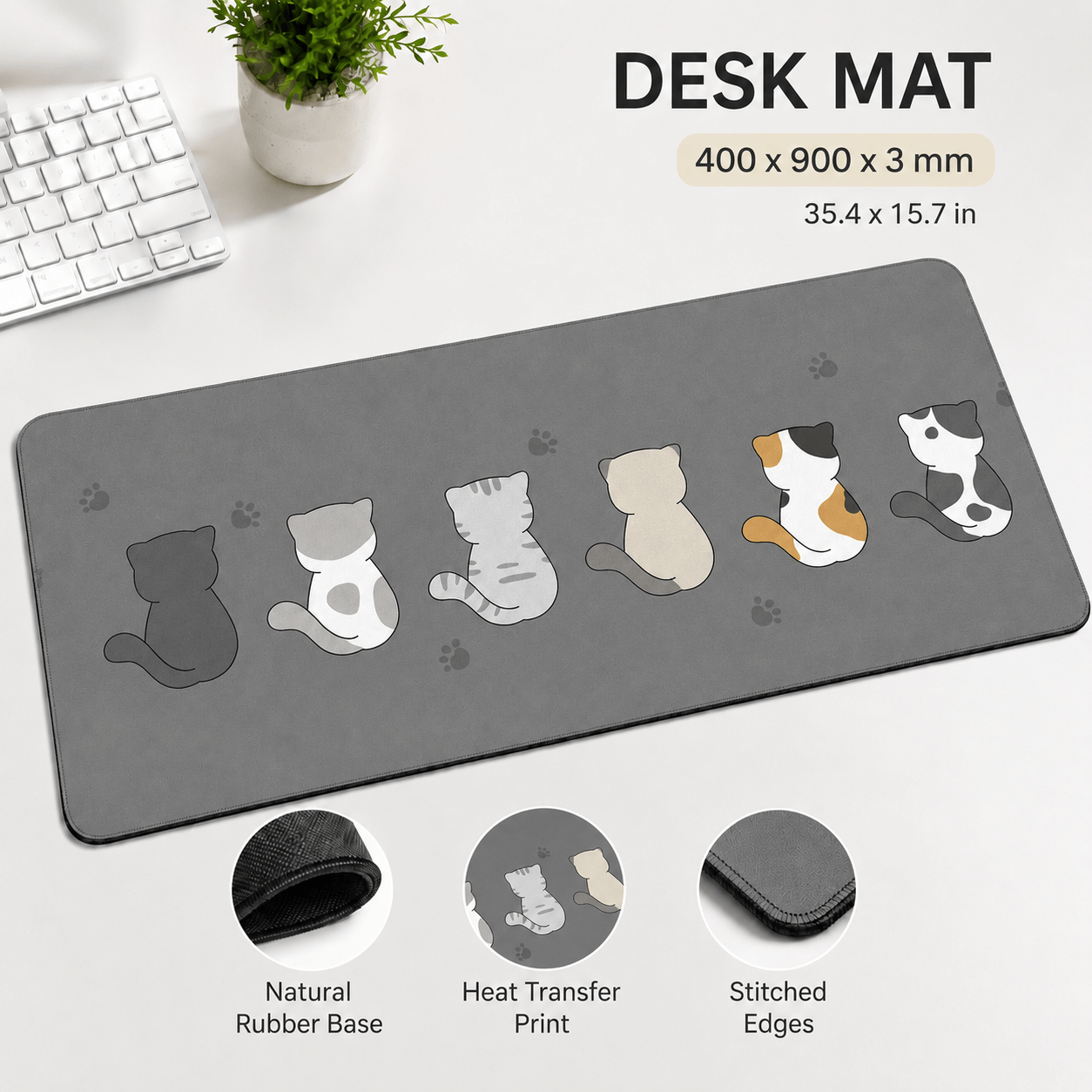Cute Cats Large Desk Mat – Non-Slip Cat Mouse Pad for Work, Study & Gaming
